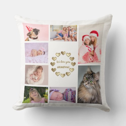 Elegant Gold Family Photo Collage Mothers Day Throw Pillow