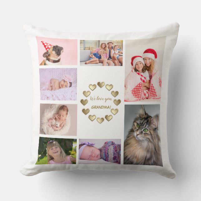Elegant Gold Family Photo Collage Mother's Day Throw Pillow (Front)
