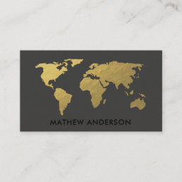 ELEGANT GOLD FAUX BLACK WORLD MAP PERSONALIZED BUSINESS CARD