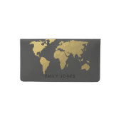 ELEGANT GOLD FAUX BLACK WORLD MAP PERSONALIZED CHECKBOOK COVER (Front)