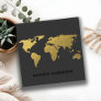 ELEGANT GOLD FAUX BLACK WORLD MAP PERSONALIZED SQUARE BUSINESS CARD