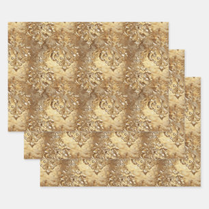 Elegant Gold Faux Brocade Gift  Wrapping Paper Sheets