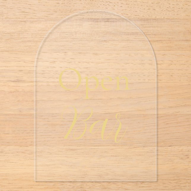 Elegant Gold Faux Foil Arch Acrylic Open Bar Sign  Invitations (Front)