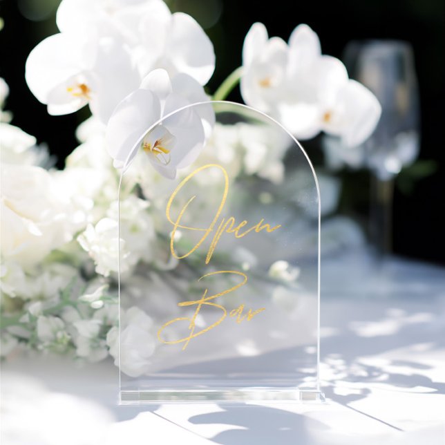 Elegant Gold Faux Foil Arch Acrylic Open Bar Sign Invitations (Elegant Gold Faux Foil Arch Acrylic Open Bar Sign. Please note: Glass stand is not included)