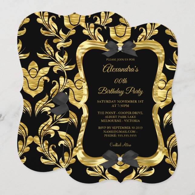 Elegant Gold Faux Foil Black Birthday Party Invitation (Front/Back)