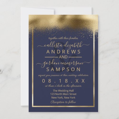 Elegant Gold Faux Foil Sprayed Confetti Wedding Invitation