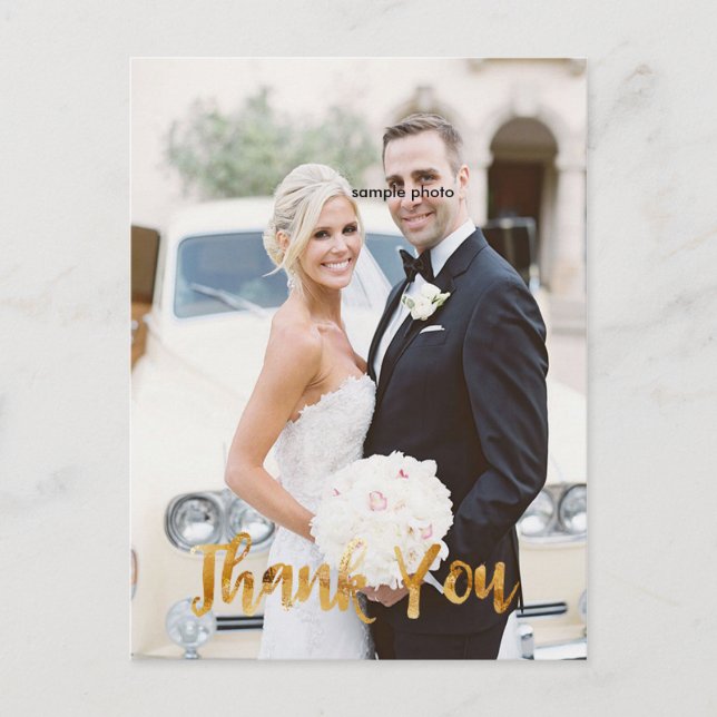 Elegant, Gold, Faux Foil, Thank You, Custom Photo Postcard (Front)