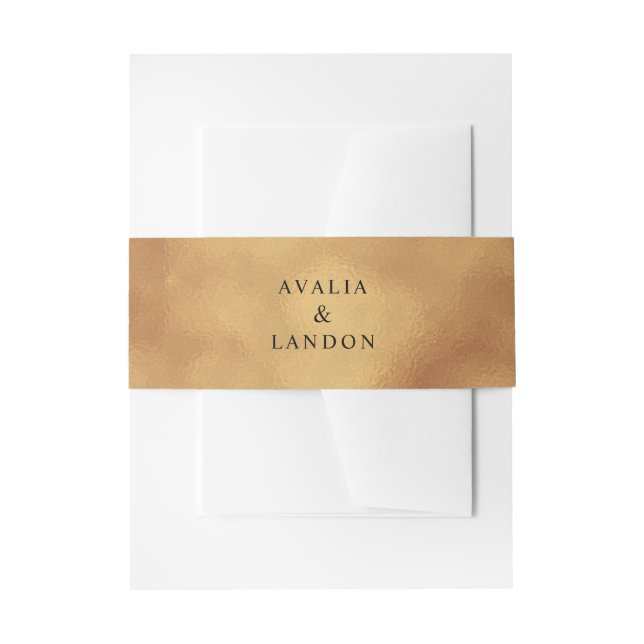 Elegant Gold Faux Foil Wedding | Names Invitation Belly Band (Front Example)