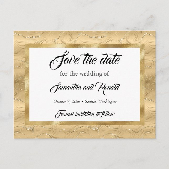 Elegant Gold Faux Foil Wedding Save the date Announcement Postcard (Front)