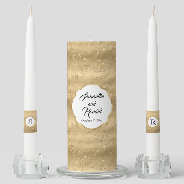 Elegant Gold Faux Foil Wedding Unity Candle Set (Front)