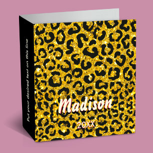 Elegant gold faux glitter animal print 3D Monogram 3 Ring Binder