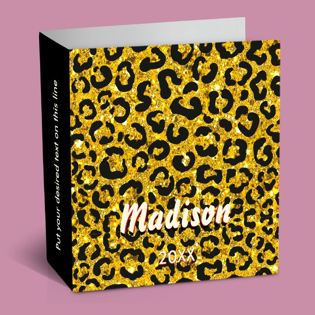 Elegant gold faux glitter animal print 3D Monogram 3 Ring Binder (Creator Uploaded)