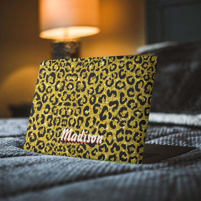 Elegant gold faux glitter animal print 3D Monogram HP Laptop Skin (Creator Uploaded)
