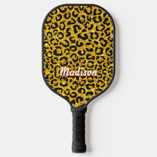 Elegant gold faux glitter animal print 3D Monogram Pickleball Paddle