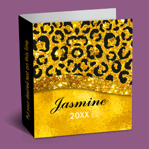 Elegant gold faux glitter animal print Monogram 3 Ring Binder