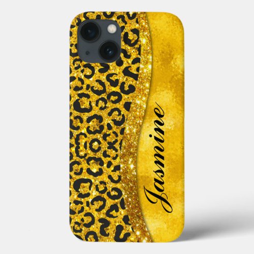 Elegant gold faux glitter animal print Monogram iPhone 13 Case