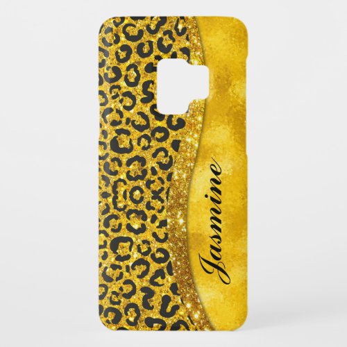 Elegant gold faux glitter animal print Monogram Case_Mate Samsung Galaxy S9 Case