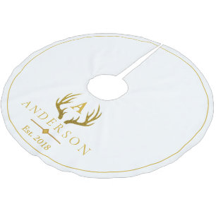 Elegant Gold Faux Glitter Deer Antlers Brushed Polyester Tree Skirt