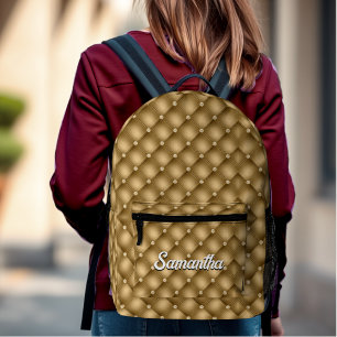 Elegant gold faux glitter drips monogrammed printed backpack