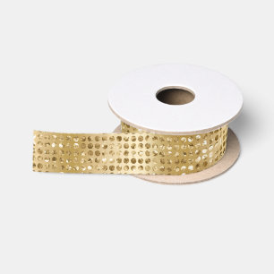Elegant Gold Faux Glitter Polka Dots Pattern Satin Ribbon
