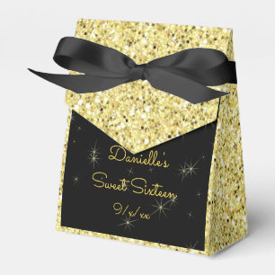 Elegant Gold, Faux Glitter, Sweet Sixteen Favor Boxes