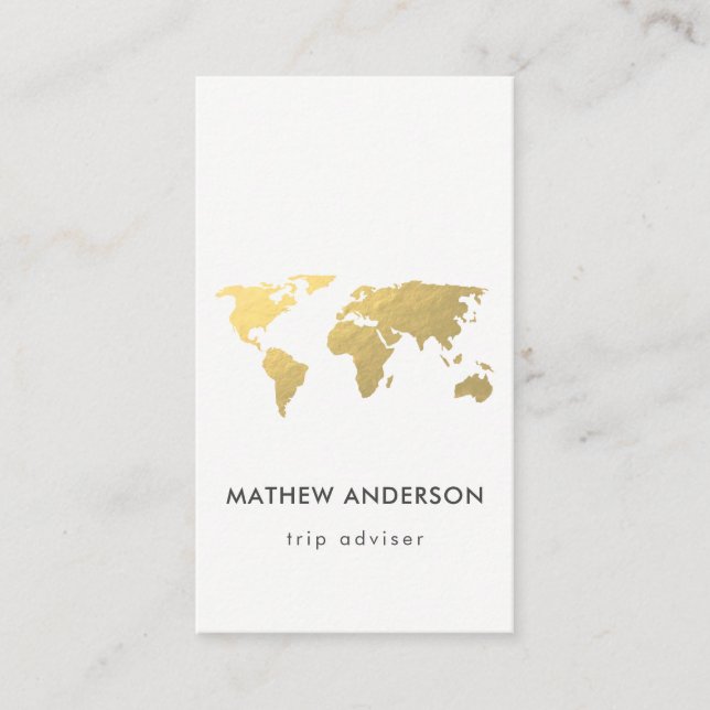 ELEGANT GOLD FAUX KRAFT WORLD MAP PERSONALISED BUSINESS CARD (Front)