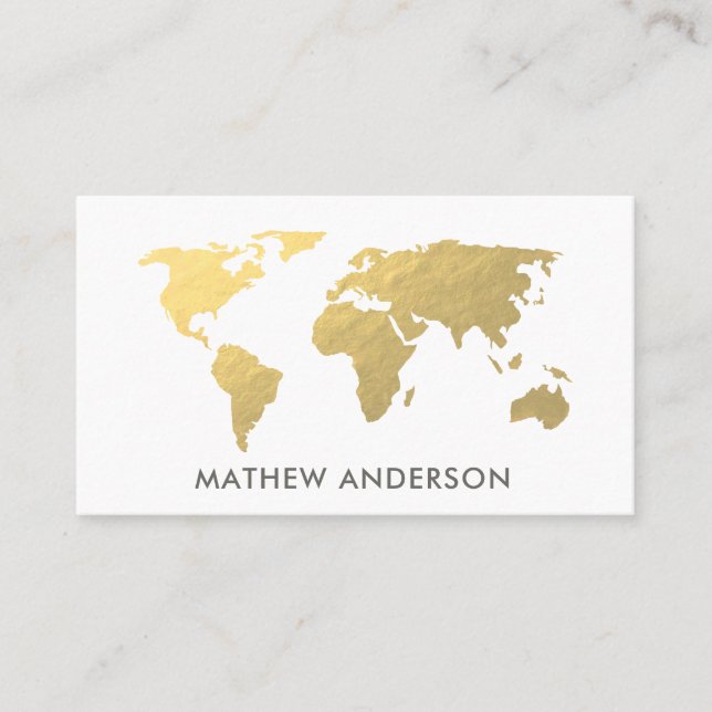 ELEGANT GOLD FAUX KRAFT WORLD MAP PERSONALISED BUSINESS CARD (Front)