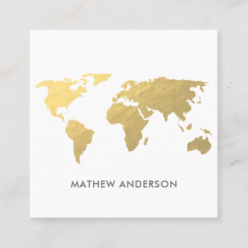 ELEGANT GOLD FAUX KRAFT WORLD MAP PERSONALISED SQUARE BUSINESS CARD