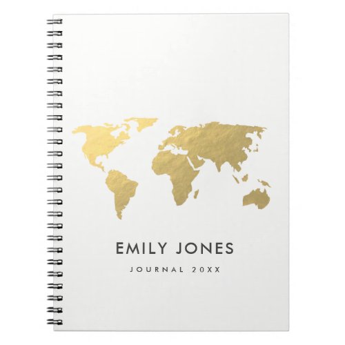 ELEGANT GOLD FAUX KRAFT WORLD MAP PERSONALIZED NOTEBOOK