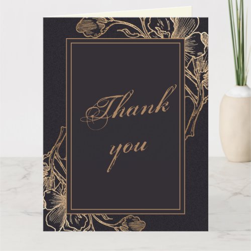 Elegant Gold Faux Metal Floral Photo Wedding Thank You Card