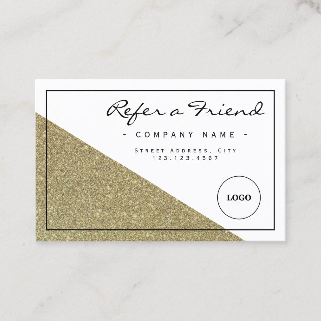 Elegant gold faux texture referral  business card (Front)