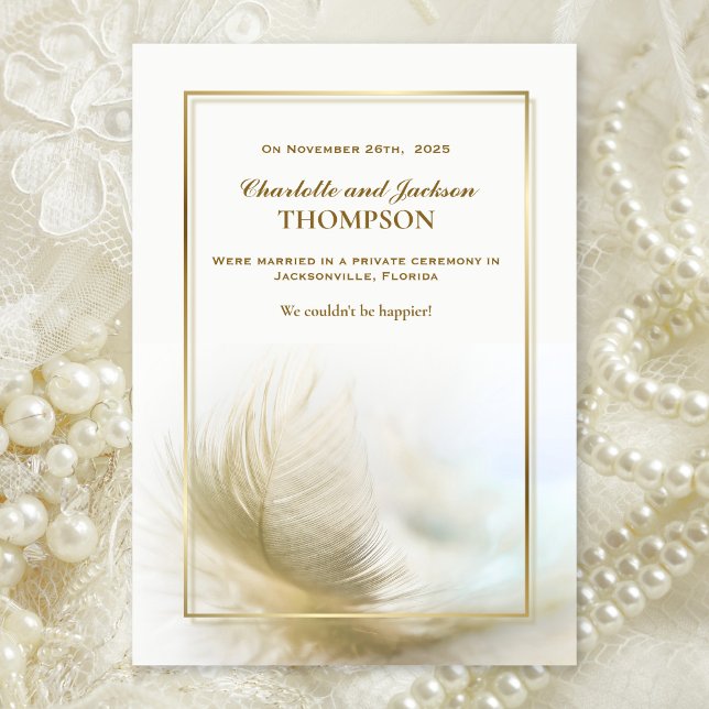 Elegant Gold Feather Wedding Announcement (Creator Uploaded)