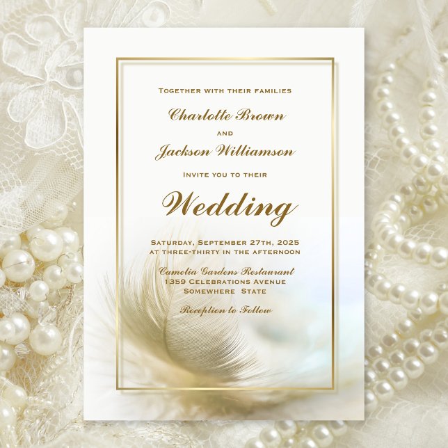 Elegant Gold Feather Wedding Invitation (Creator Uploaded)
