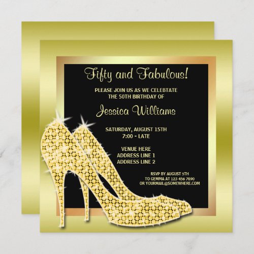 Elegant Gold Fifty  Fabulous Birthday Party Invitation