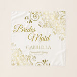 Elegant Gold Filigree Bridesmaid Wedding Favor Scarf<br><div class="desc">This beautiful chiffon scarf is designed as a wedding gift or favor for Bridesmaids. Designed to coordinate with our Gold Foil Elegant Wedding Suite, it features a gold faux foil filigree flourish border with sophisticated script reading "Brides Maid" as well as a place to enter her name, the couple's name,...</div>