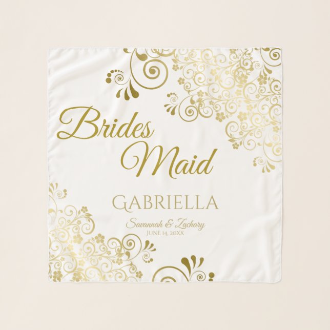 Elegant Gold Filigree Bridesmaid Wedding Favor Scarf (Front)