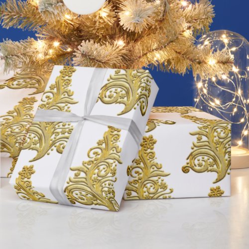 Elegant Gold Filigree Christmas Tree Wrapping Paper