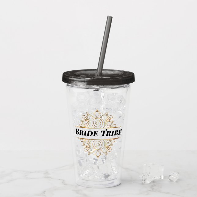 Elegant Gold Filigree Frame| Monogram Wedding Acrylic Tumbler (Back Ice)