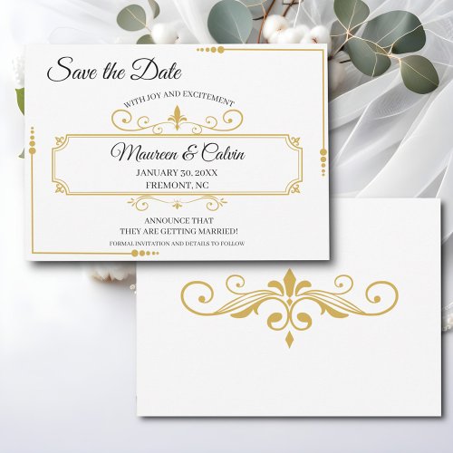 Elegant Gold Filigree on White Save the Date Invitation