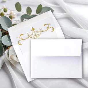 Elegant Gold Filigree on White, Wedding Envelope Liner