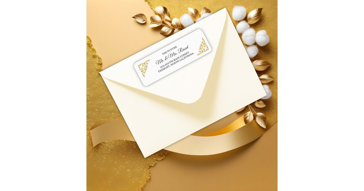 Elegant Gold Filigree , Wedding Return Address Label | Zazzle