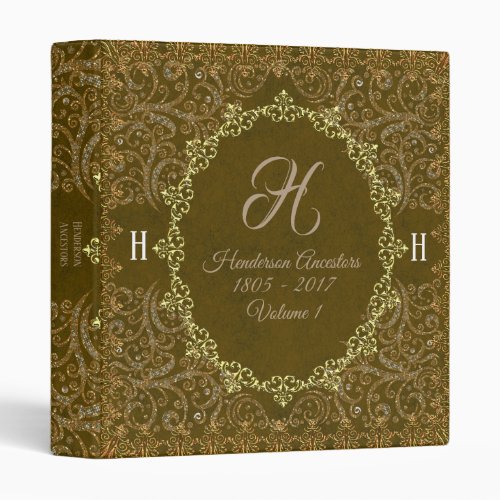 Elegant Gold Filligree Monogram Genealogy 3 Ring Binder