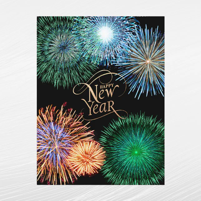 Elegant Gold Fireworks Graphic New Year Holiday Postcard | Zazzle