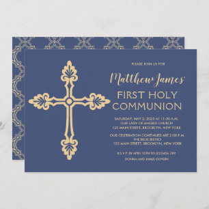 Elegant Gold First Communion Invitation for Boys