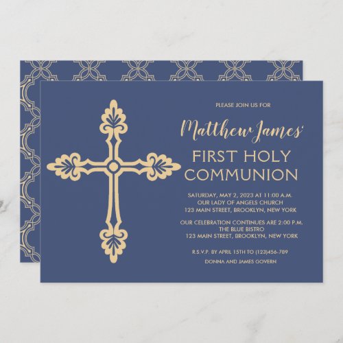 Elegant Gold First Communion Invitation for Boys