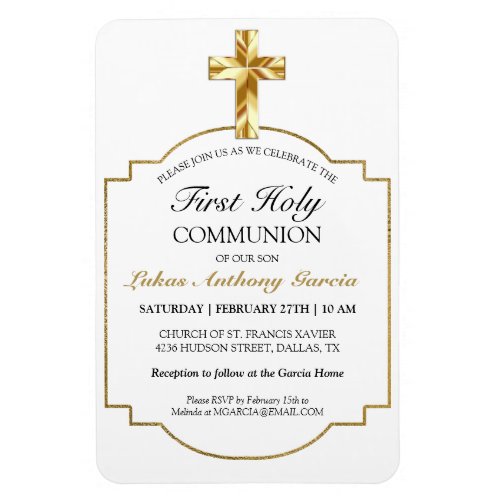 Elegant Gold First Holy Communion Invitation Magnet