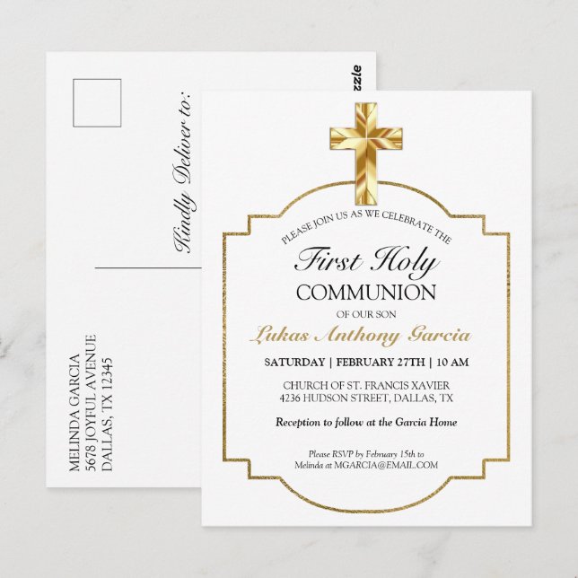 Elegant Gold First Holy Communion Invitation Postcard (Front/Back)
