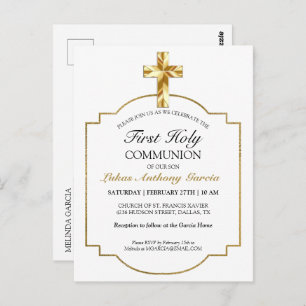 Elegant Gold First Holy Communion Invitation Postcard