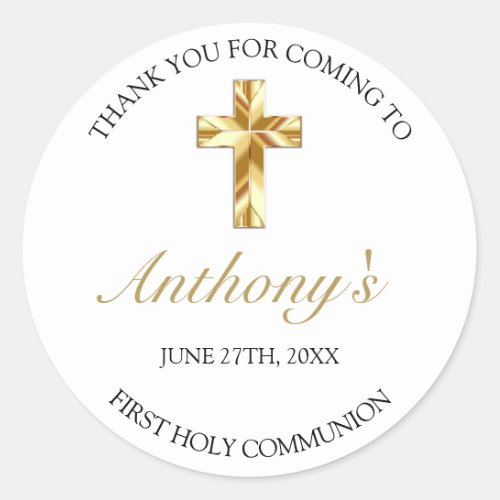 Elegant Gold First Holy Communion Thank You Classic Round Sticker