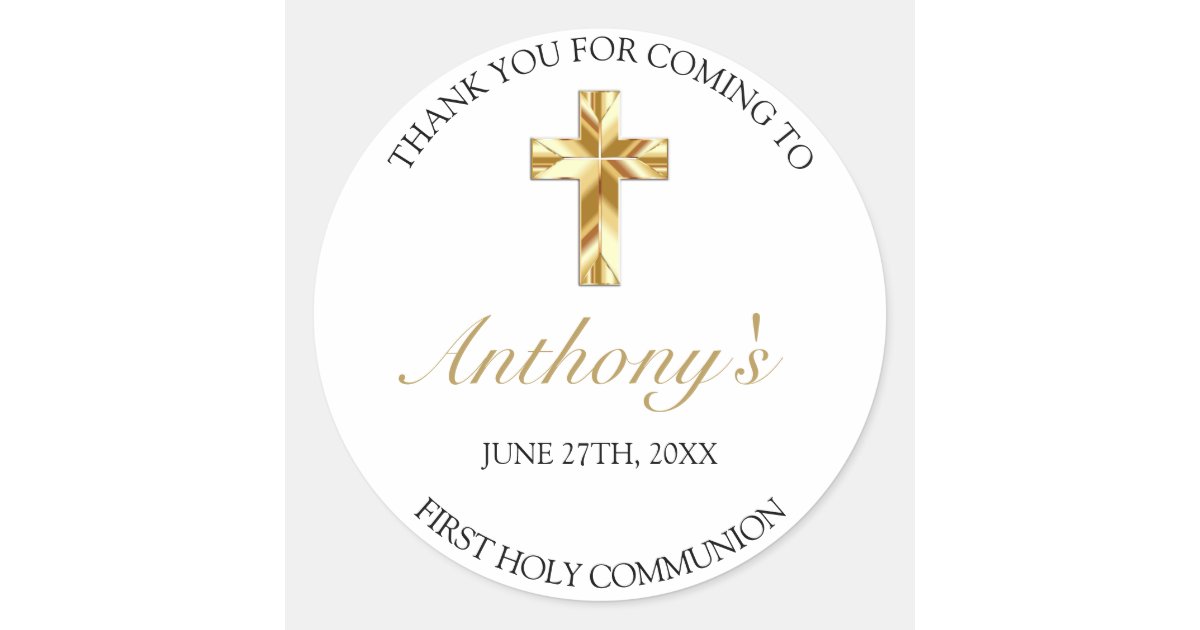 Elegant Gold First Holy Communion Thank You Classic Round Sticker | Zazzle.com